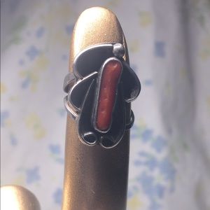 Vintage southwestern style coral silver ring
